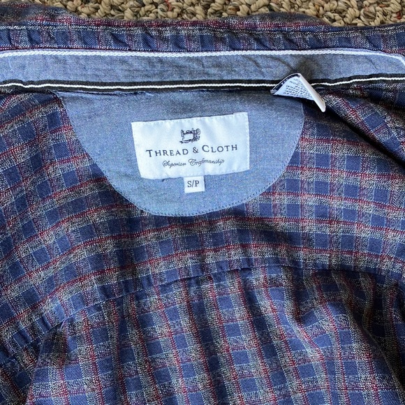 Thread & Cloth Mens S Long Sleeve Button down Shirt Navy Red Grey - Picture 16 of 16